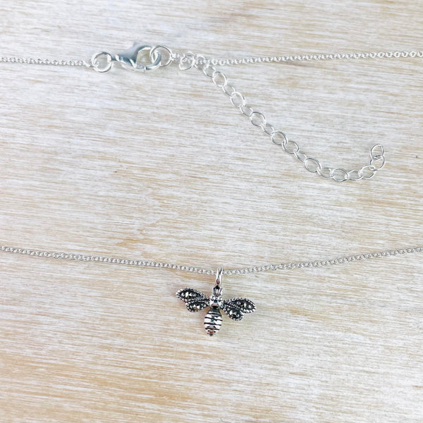 Tiny Sterling Silver and Marcasite Bee Design Pendant.