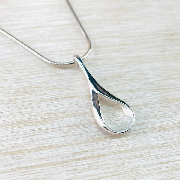 Satin and Polished Open Tear Drop Sterling Silver Pendant.