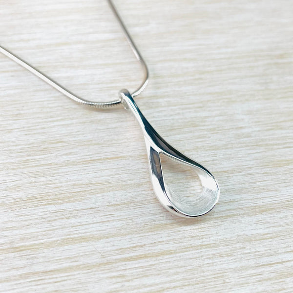 Satin and Polished Open Tear Drop Sterling Silver Pendant.