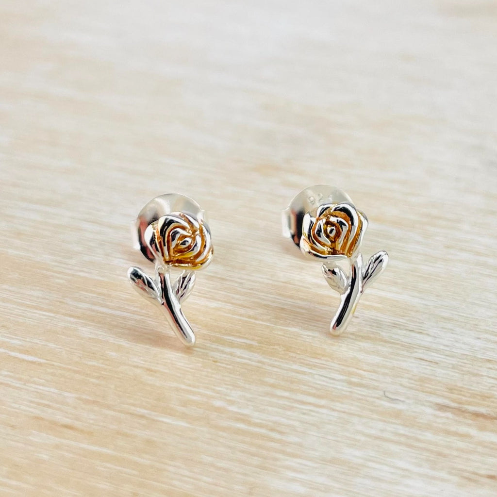 Silver rose earrings hotsell
