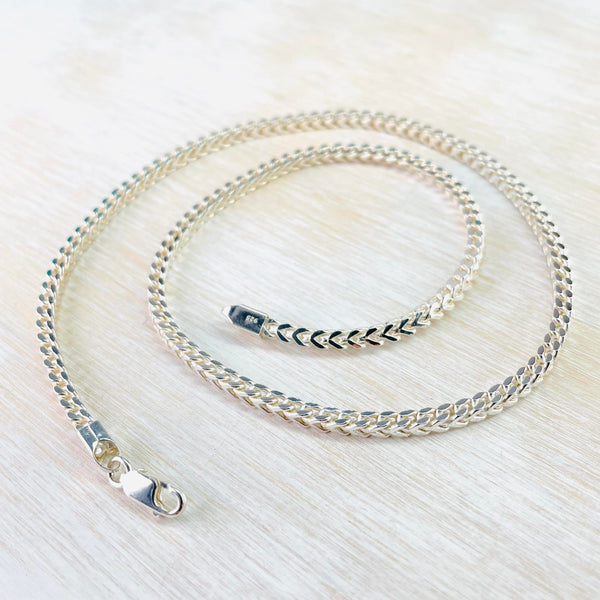 Heavy 49.5 cm  Square 'Franco'  Sterling Silver Chain Necklace.