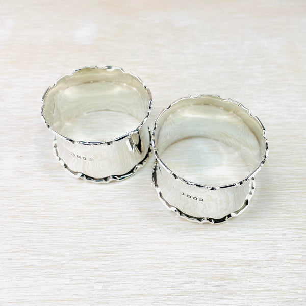 Pair of Round Antique Silver Napkin Rings, Hallmarked London, 1922
