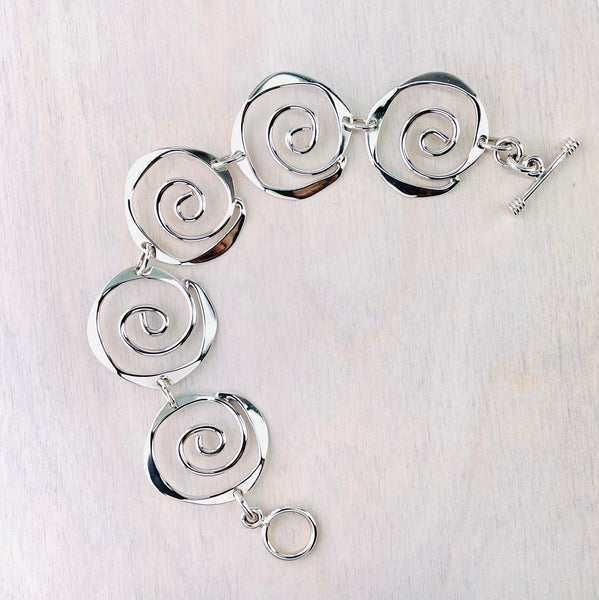 Sterling Silver Organic Spirals Bracelet.