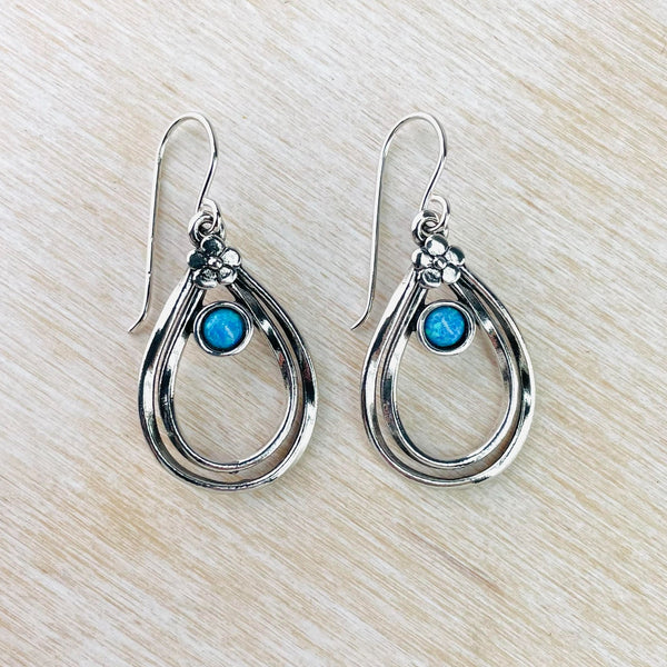 Flower and Tear Drop Sterling Silver and Opal Earrings.