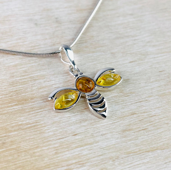 Two Coloured Amber and Sterling Silver Bee Design Pendant.