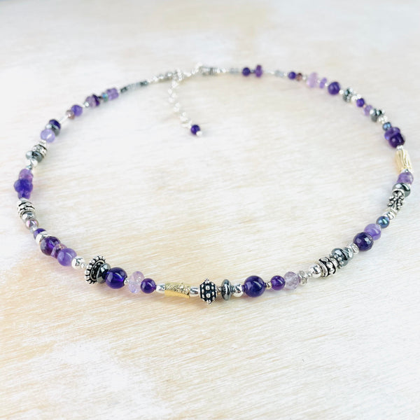 Mixed Sterling Silver and Amethyst Bead Necklace by Emily Merrix.