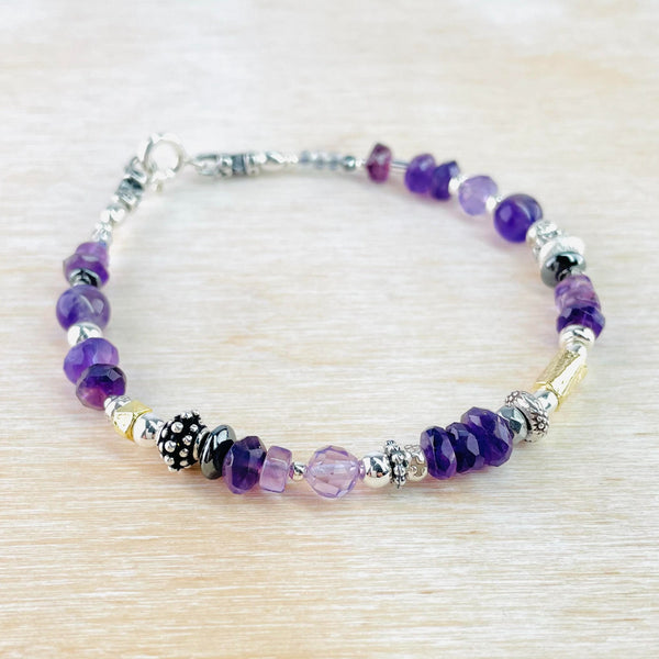 Mixed Sterling Silver and Amethyst Bead Bracelet by Emily Merrix.