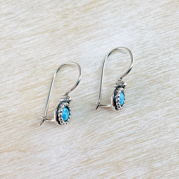 Dotted Round Opal and Sterling Silver Drop Earrings.