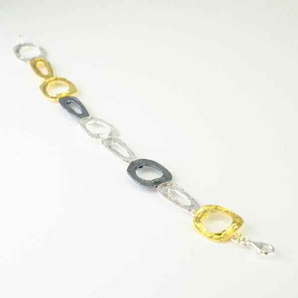 Rectangular Satin Silver and Gold Plated Linked Bracelet by JB Designs.
