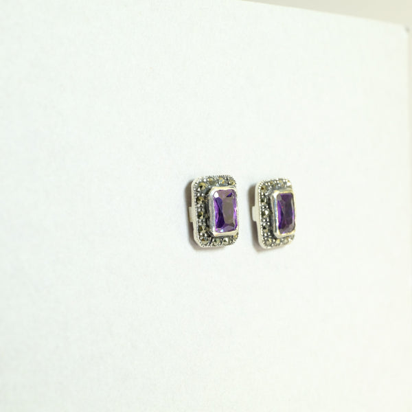 Marcasite, Purple CZ and Silver Stud Earrings .