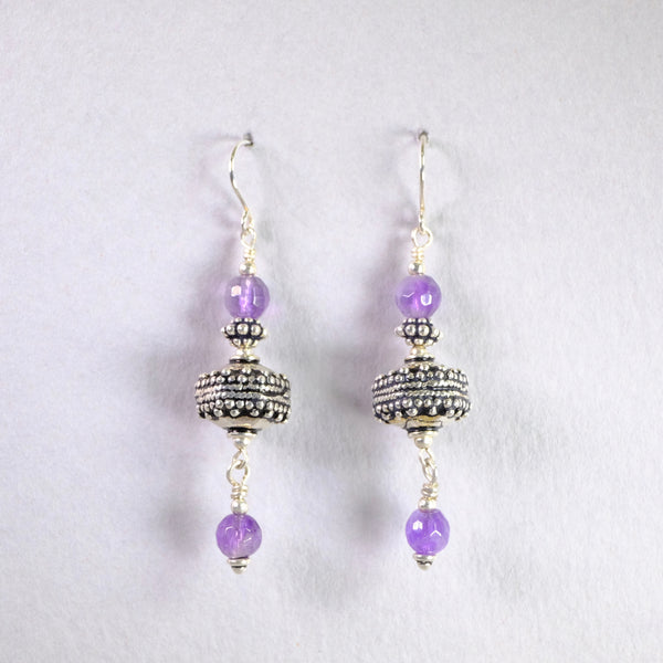 Sterling Silver and Amethyst Handcrafted Bead Earrings.