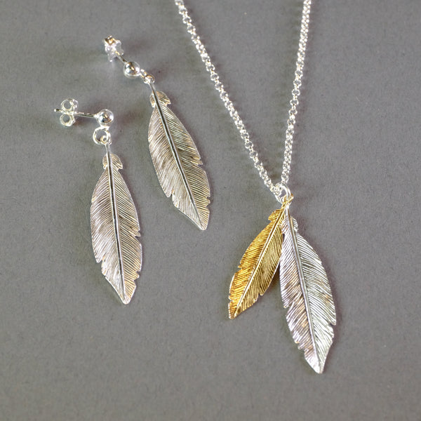 Satin Silver and Gold Plate Feather Pendant by JB Designs.