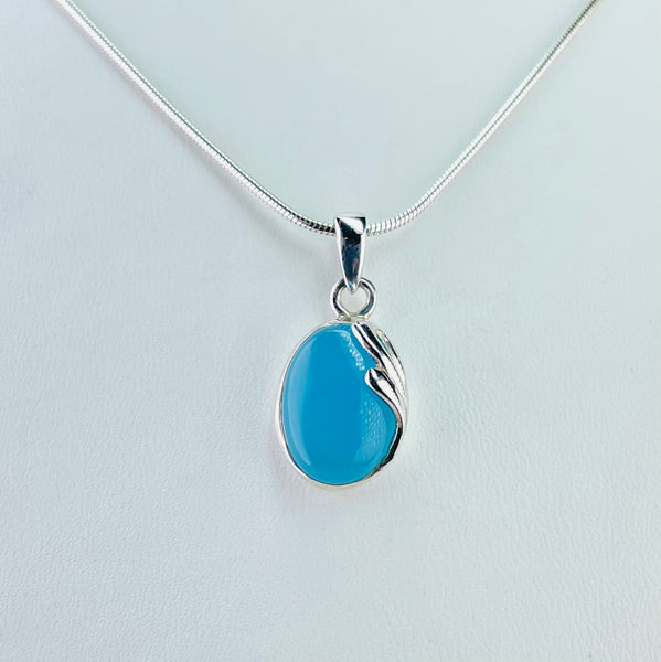 Oval Sterling Silver and Chalcedony Pendant.
