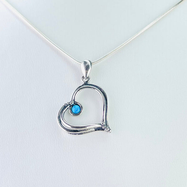 Sterling Silver and Opal Heart Outline Pendant.