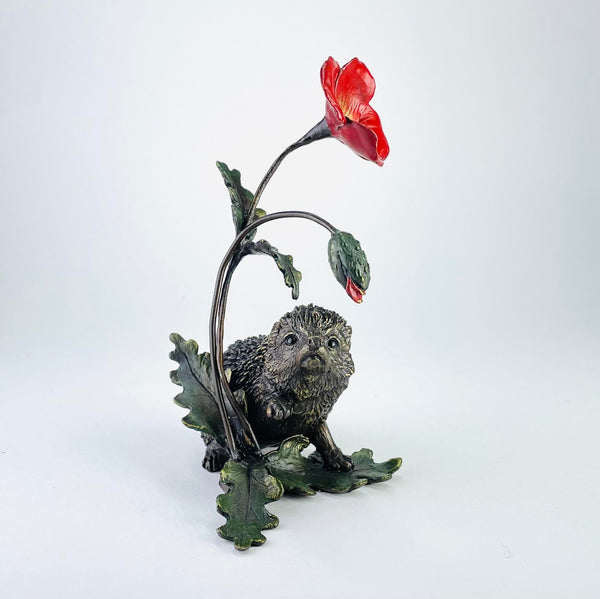 Limited Edition Bronze 'Hedgehog with Poppy' by Keith Sherwin.