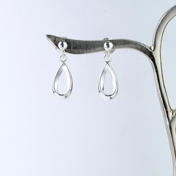 Satin and Shiny Silver Tear Drop Earrings by JB Designs.