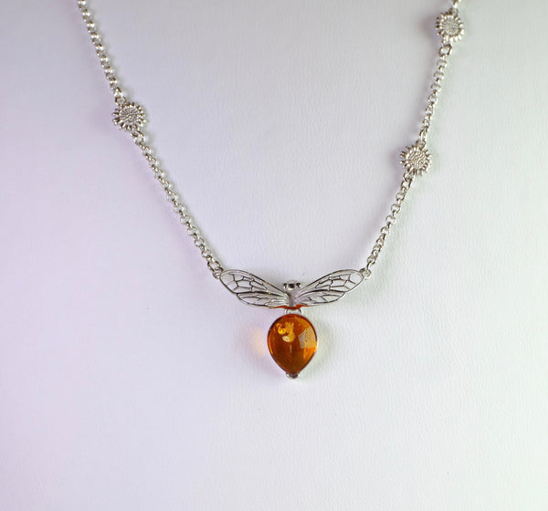 Amber and Silver Bee Necklace.