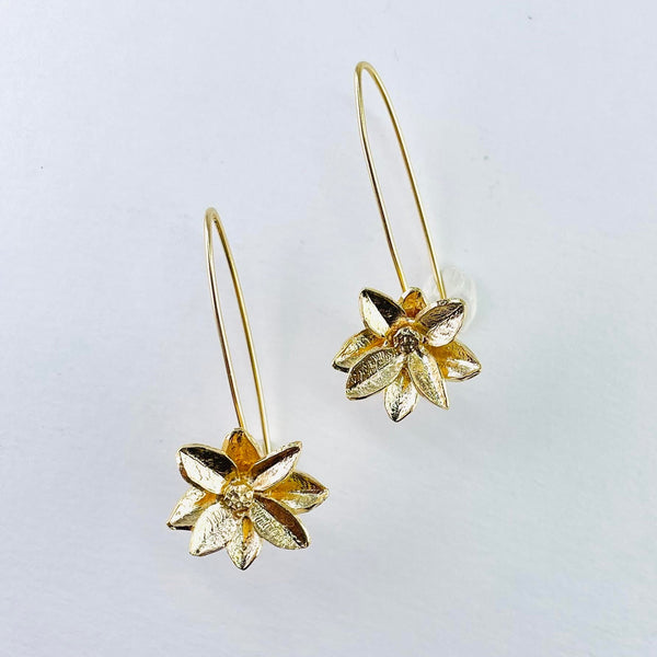 Gold Plated Flower Drop Earrings by JB Designs.