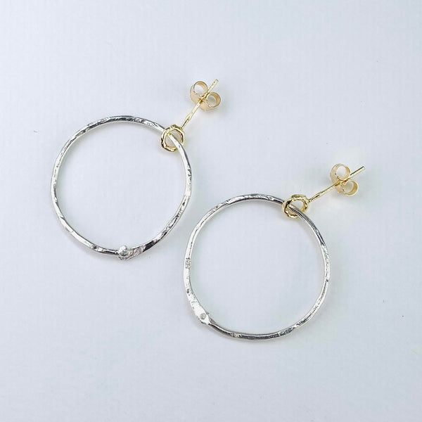Large Circular Silver and Gold Plated Earrings by JB Designs. Large Circular Silver and Gold Plated Earrings by JB Designs.
