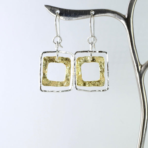 Handmade Textured Silver and Gold Plated Geometric Earrings by JB Designs.
