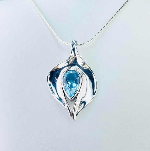 Contemporary Organic Blue Topaz and Silver Pendant by JB Designs