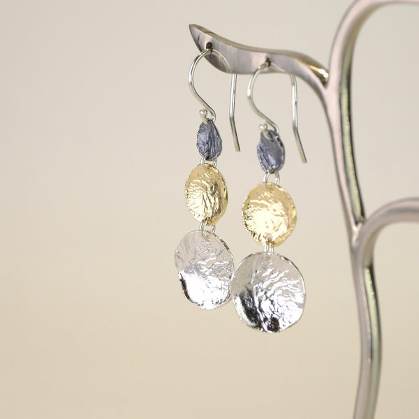 Silver and Gold Plated Triple Drop Earrings by JB Designs.
