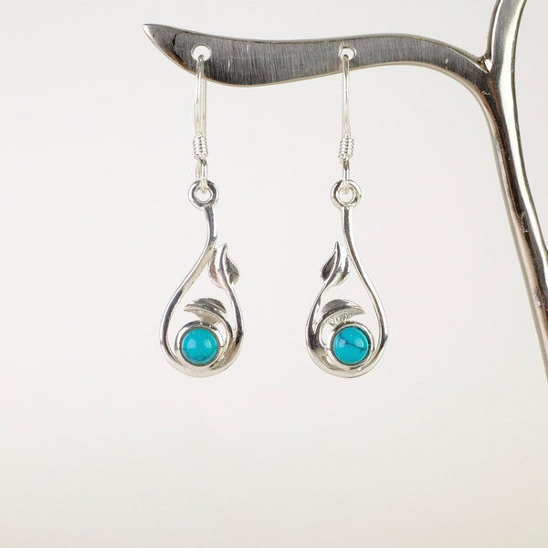 Leaf Design Sterling Silver and Turquoise Earrings.