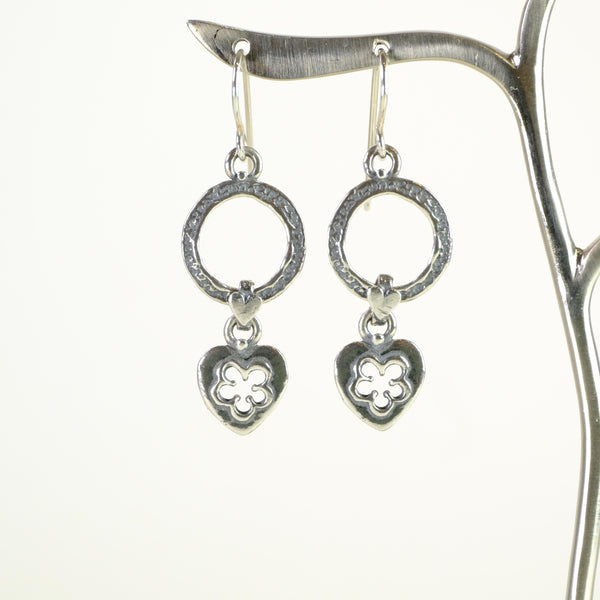 Handmade Silver Heart Drop Earrings.