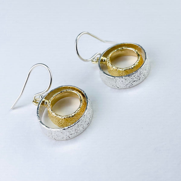 Silver and Gold Plated Circle Drop Earrings by JB Designs.
