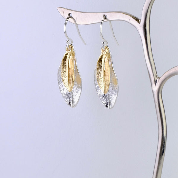 Gold Plated and Silver 'Leaf' Earrings by JB Designs.
