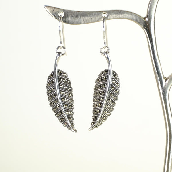Marcasite and Silver Leaf Drop Earrings.
