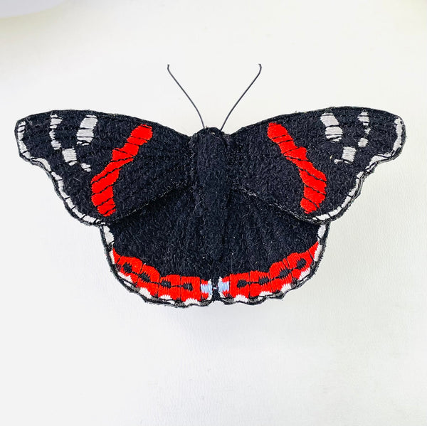 Embroidered Red Admiral Butterfly Brooch.