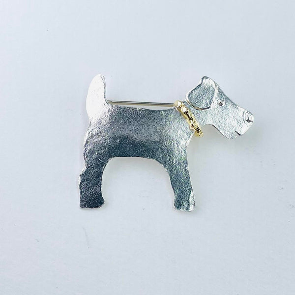 Silver 'Terrier Dog with Gold Plated Collar' Brooch by JB Designs