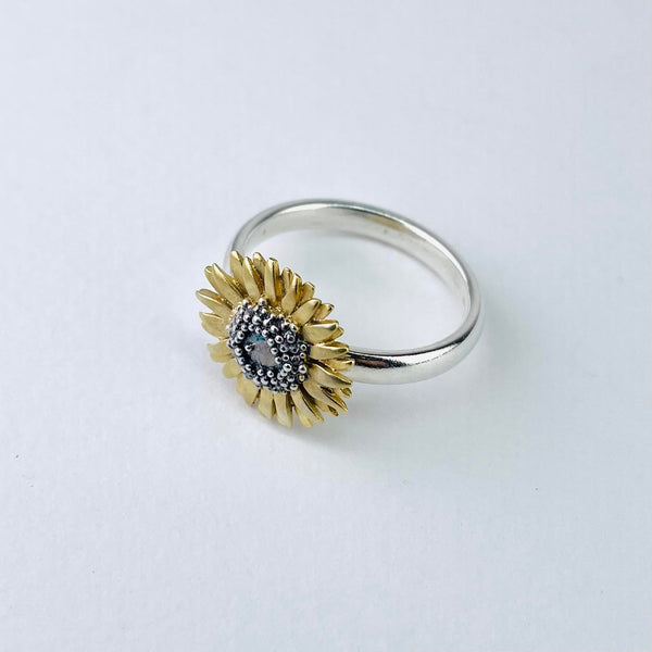 Sheena McMaster Silver and Gold Plated Sunflower Ring.