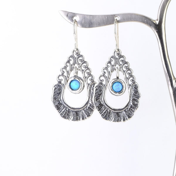 Tear Drop Opal and Silver Earrings.