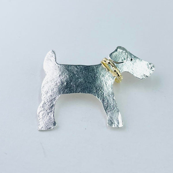 Silver 'Terrier Dog with Gold Plated Collar' Brooch by JB Designs