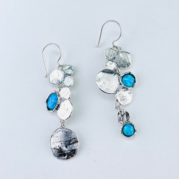 Asymmetrical Multi Circle Opalite and Silver Earrings by JB Designs