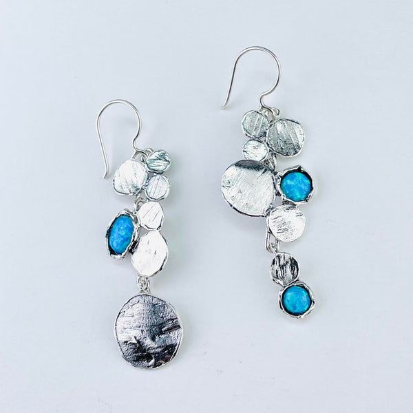 Asymmetrical Multi Circle Opalite and Silver Earrings by JB Designs Asymmetrical Multi Circle Opalite and Silver Earrings by JB Designs