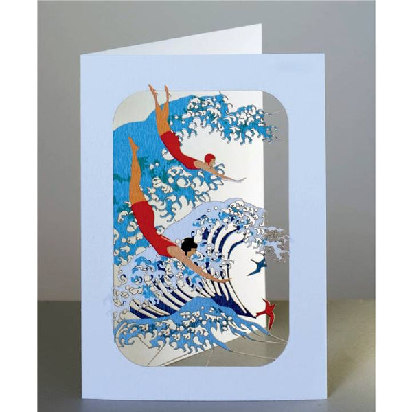'Waves and Swimmers' Laser Cut Blank Greetings Card.