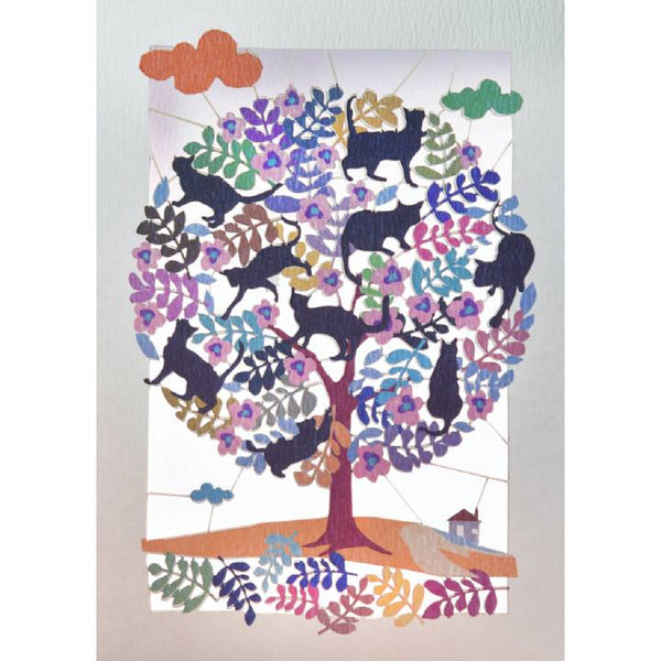 'A Tree Full of Cats' Laser Cut Blank Greetings Card.