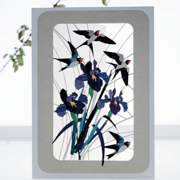 'Swallows and Iris' Laser Cut Blank Card