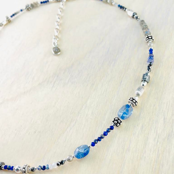 Lapis, Labradorite, Kyanite and Silver Necklace by Emily Merrix.