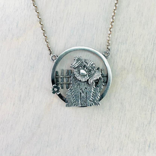 Handmade Silver 'Daisy Dog in the Garden' With Moving Head Pendant by Katie Stone