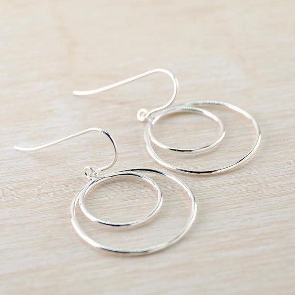 Sterling Silver Drop Earrings With Double Circles.