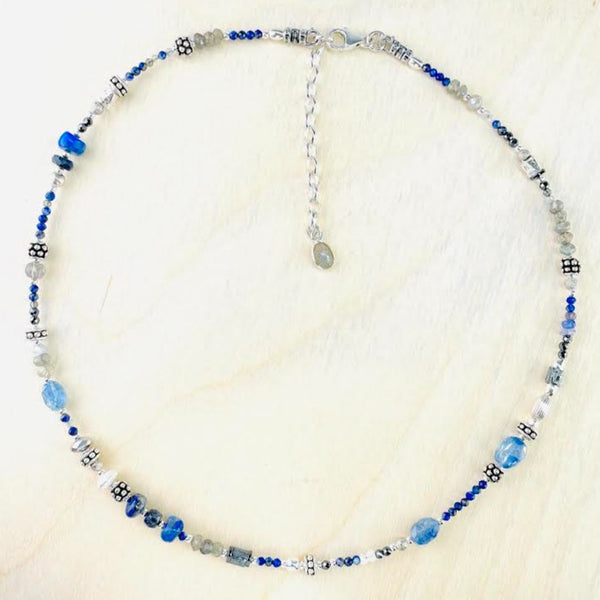 Lapis, Labradorite, Kyanite and Silver Necklace by Emily Merrix.