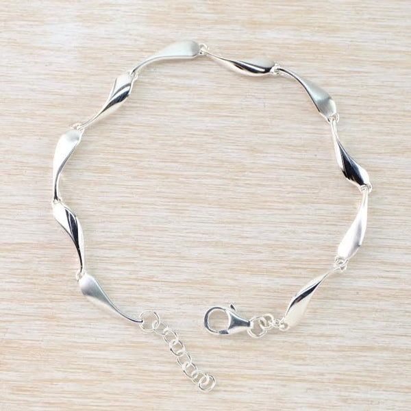 Matt and Polished Sterling Silver Droplet Linked Bracelet.