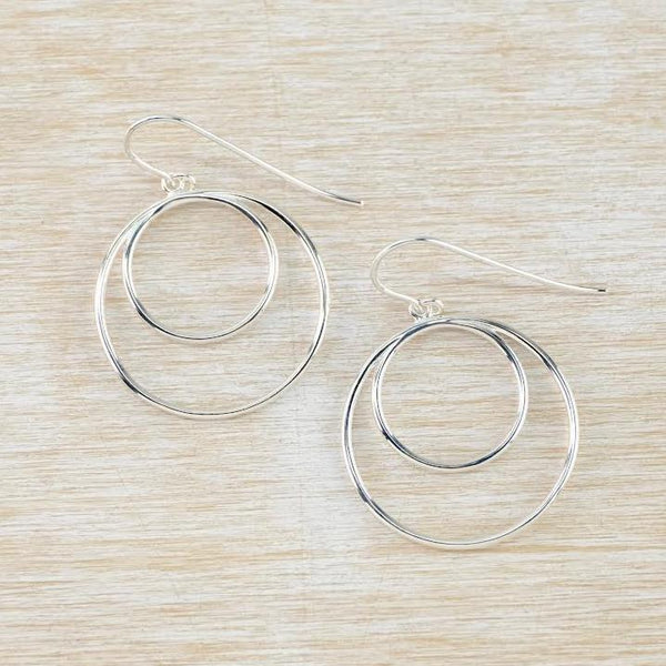 Sterling Silver Drop Earrings With Double Circles.