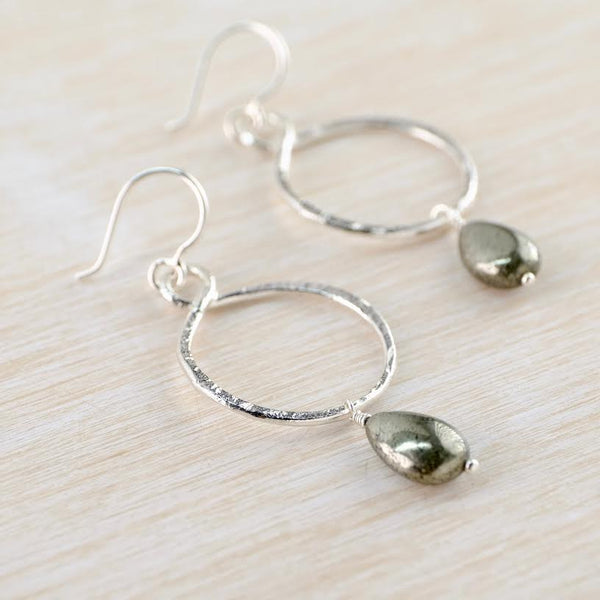 Handmade Textured Sterling Silver and Hematite Drop Earrings.