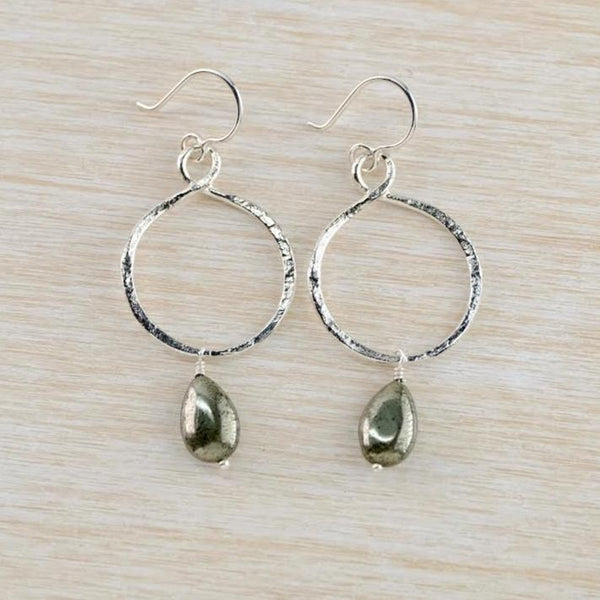 Handmade Textured Sterling Silver and Hematite Drop Earrings.