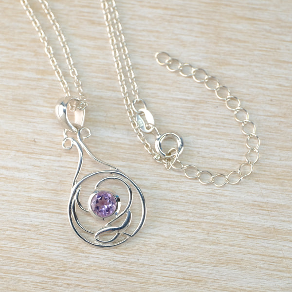 Amethyst and Silver Art Nouveau Style Pendant.